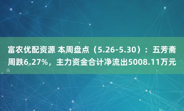富农优配资源 本周盘点（5.26-5.30）：五芳斋周跌6.27%，主力资金合计净流出5008.11万元